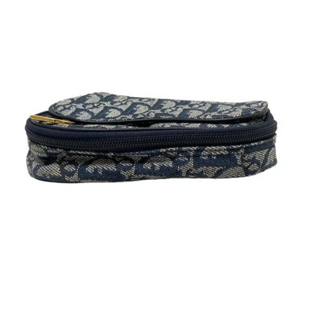 DIOR/ChristianDior Logogram - Navy White Jacquard Leather Pouch - Picture 3 of 9